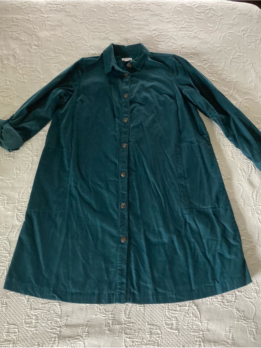 J. Jill Button-Front Shirt Dress in Teal Green
